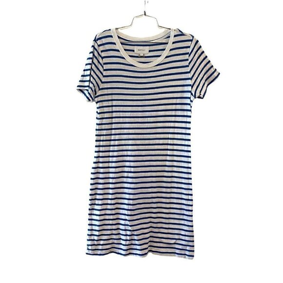 Current Elliot Womens The Beatnik Striped T Shirt Dress White Blue Size 2 Medium - Picture 1 of 7